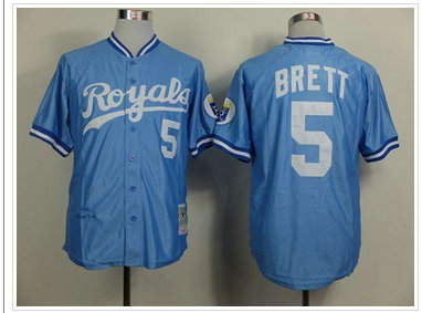 Kansas City Royals #5 George Brett Mitchell and Ness Light Blue Throwback Baseball Jersey