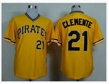 Pittsburgh Pirates #21 Roberto Clemente Mitchell and Ness 1971 Yellow Throwback Baseball Jersey