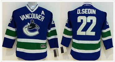 Youth NHL Vancouver Canucks #22 Daniel Sedin Blue Jersey