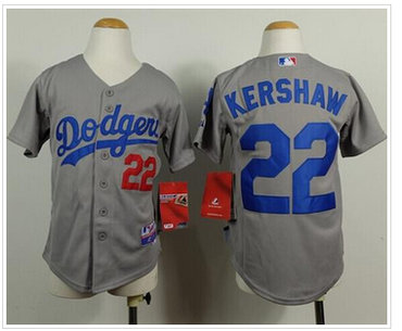 Youth MLB Los Angeles Dodgers #22 Clayton Kershaw Grey Cool Base Stitched Baseball Jersey