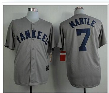 New York Yankees #7 Mickey Mantle Grey Throwback Baseball Jersey(Mitchell And Ness 75TH )