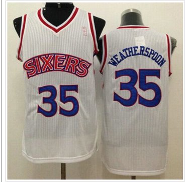 Philadelphia 76ers #35 Clarence Weatherspoon White Throwback NBA Jersey