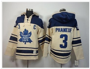 Toronto Maple Leafs #3 Dion Phaneuf Cream Sawyer Hooded Sweatshirt Stitched NHL Jersey