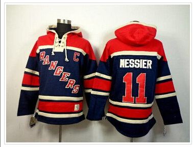 New York Rangers #11 Mark Messier Navy Blue Sawyer Hooded Sweatshirt Stitched NHL Jersey