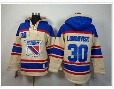 New York Rangers #30 Henrik Lundqvist Cream Sawyer Hooded Sweatshirt Stitched NHL Jersey