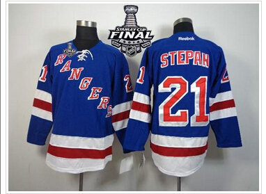 New York Rangers #21 Derek Stepan Blue With 2014 Stanley Cup Finals NHL Jersey