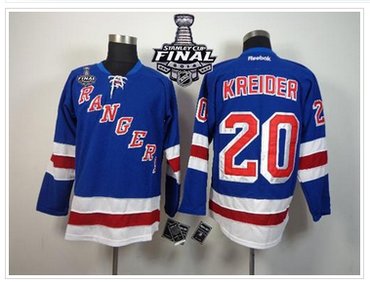 New York Rangers #20 Chris Kreider Blue Home With 2014 Stanley Cup Finals NHL Jersey