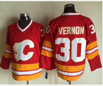 Calgary Flames #30 Mike Vernon Red CCM Throwback Stitched NHL Jersey