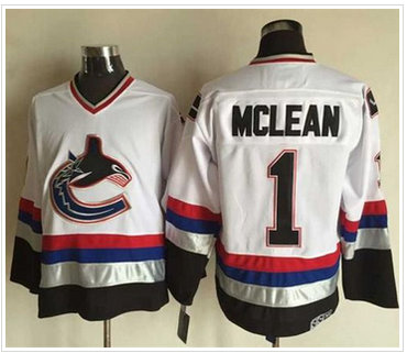 Vancouver Canucks #1 Kirk Mclean White Black CCM Throwback Stitched NHL Jersey