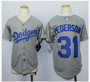 Youth Los Angeles Dodgers #31 Joc Pederson Grey Cool Base Stitched MLB Jersey