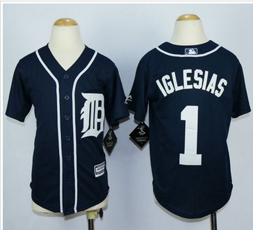 Youth Tigers #1 Jose Iglesias Navy Blue Cool Base Stitched MLB Jersey