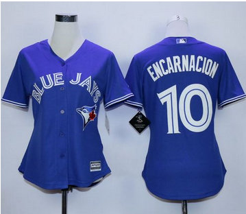 Women Blue Jays #10 Edwin Encarnacion Blue Alternate Stitched MLB Jersey