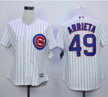 Women Chicago Cubs #49 Jake Arrieta White(Blue Strip) Home Stitched MLB Jersey