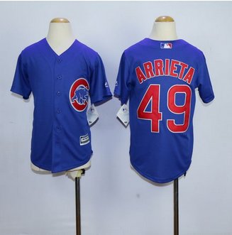 Youth Chicago Cubs #49 Jake Arrieta Blue Cool Base Stitched Baseball Jersey