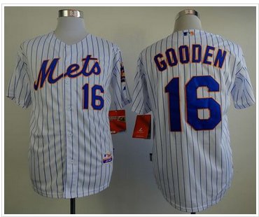 New York Mets #16 Dwight Gooden White(Blue Strip) Home Cool Base MLB Jersey