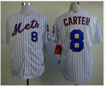 New York Mets #8 Gary Carter White(Blue Strip) Home Cool Base MLB Jersey