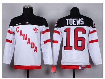 Youth NHL Team Canada #16 Jonathan Toews White 100th Anniversary Stitched Jersey