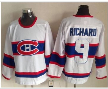 Montreal Canadiens #9 Maurice Richard White CCM Throwback Stitched NHL Jersey