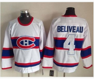 Montreal Canadiens #4 Jean Beliveau White CCM Throwback Stitched NHL Jersey