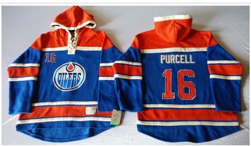 Edmonton Oilers #16 Teddy Purcell Light Blue Sawyer Hooded Sweatshirt Stitched NHL Jersey