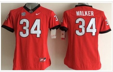 Women's Bulldogs #34 Herschel Walker Red Stitched NCAA Jersey