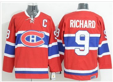 Montreal Canadiens #9 Maurice Richard Red CCM Throwback Stitched NHL Jersey