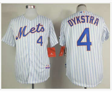 New York Mets #4 Lenny Dykstra White(Blue Strip) Home Cool Base Stitched Baseball Jersey