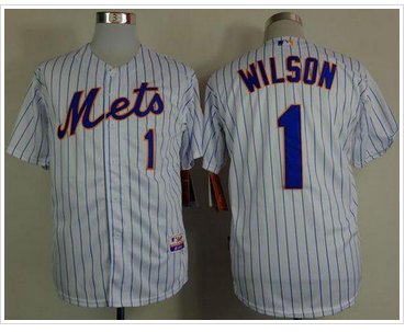New York Mets #1 Mookie Wilson White(Blue Strip) Home Cool Base Stitched Baseball Jersey