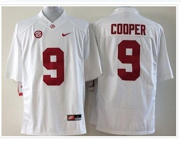 Youth NCAA Crimson Tide #9 Amari Cooper White SEC Patch Stitched Jersey