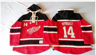 Detroit Red Wings #14 Gustav Nyquist Red Sawyer Hooded Sweatshirt Stitched NHL Jersey