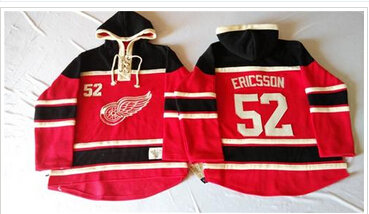 Detroit Red Wings #52 Jonathan Ericsson Red Sawyer Hooded Sweatshirt Stitched NHL Jersey