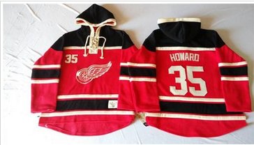 Detroit Red Wings #35 Jimmy Howard Red Sawyer Hooded Sweatshirt Stitched NHL Jersey