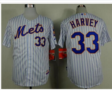 New York Mets #33 Matt Harvey White(Blue Strip) Home Cool Base Baseball Jersey