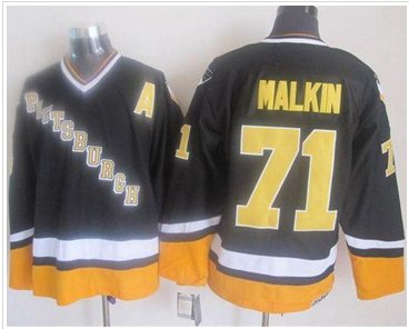 Pittsburgh Penguins #71 Evgeni Malkin BlackYellow CCM Throwback Stitched NHL Jersey