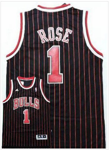 Bulls #1 Derrick Rose Black Red Strip Stitched NBA Jersey