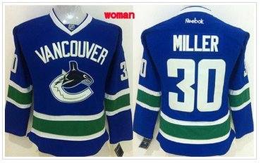 Women Canucks #30 Ryan Miller Blue Home Stitched NHL Jersey