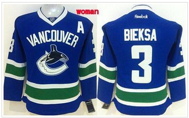 Women Canucks #3 Kevin Bieksa Blue Home Stitched NHL Jersey