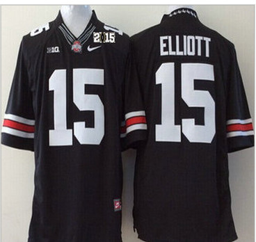 Ohio State Buckeyes Jersey 15 Ezekiel Elliott 2015 Playoff Rose Bowl Special Event Diamond Quest Black 2015 BCS Patch Jerseys