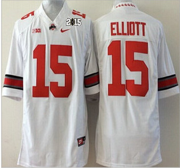 Ohio State Buckeyes Jersey 15 Ezekiel Elliott 2015 Playoff Rose Bowl Special Event Diamond Quest White 2015 BCS Patch Jerseys