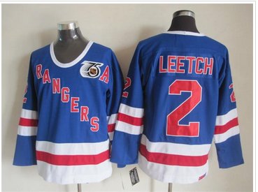 New York Rangers #2 LEETCH 75 anniversary Blue Stitched NHL Jersey