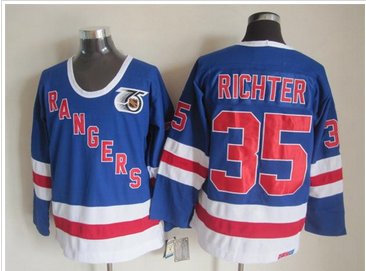 New York Rangers #35 Mike Richter 75 anniversary Blue Stitched NHL Jersey