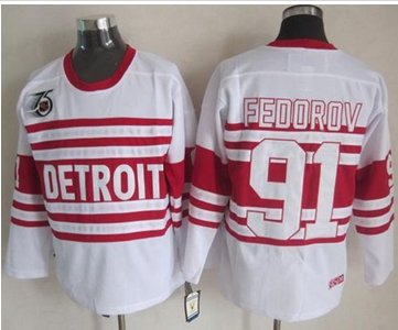 Detroit Red Wings #91 Sergei Fedorov White 75TH CCM Stitched NHL Jersey
