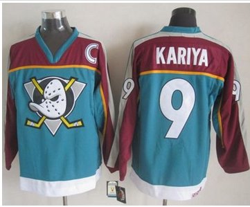 Anaheim Ducks #9 Paul Kariya Red&Turquoise CCM Throwback Stitched NHL jersey