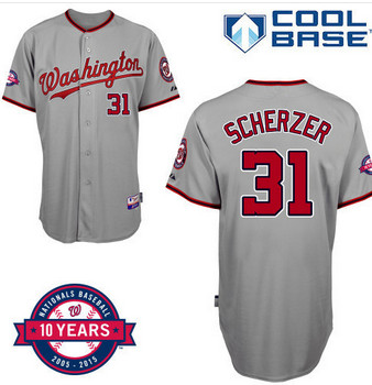 10th anos do remendo Washington Nationals 31# Max Scherzer gray Jersey branco cinzento azul branco fresco Base de