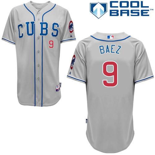 Chicago Cubs 9# Baez Grey Authentic Personalized Road cool Jersey-2