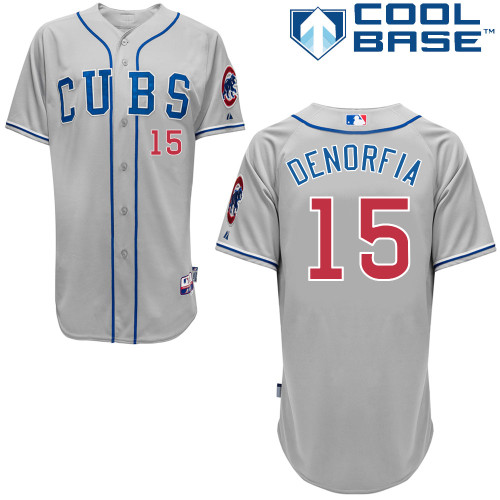 Chicago Cubs 15# Denorfia Grey Authentic Personalized Road cool Jersey-2