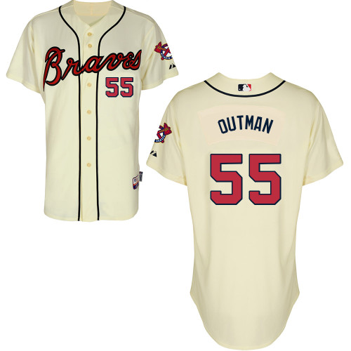 Atlanta Braves #55 Outman Beige Authentic Personalized Alternate Jersey