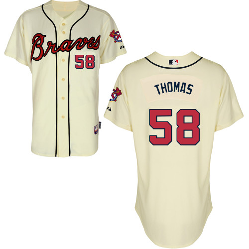 Atlanta Braves #58 Thomas Beige Authentic Personalized Alternate Jersey