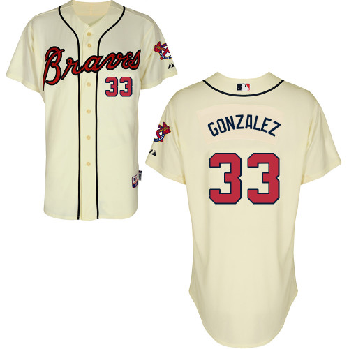 Atlanta Braves #33 Gonzalez Beige Authentic Personalized Alternate Jersey