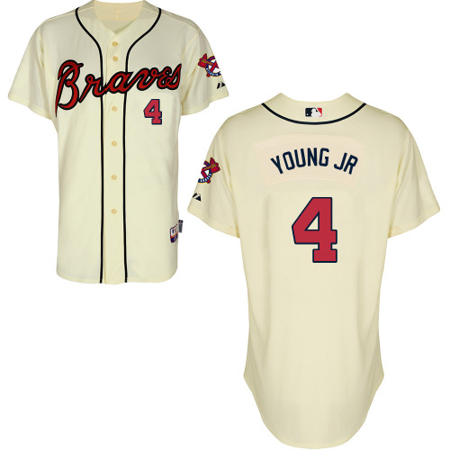 Atlanta Braves #4 Young Jr Beige Authentic Personalized Alternate Jersey
